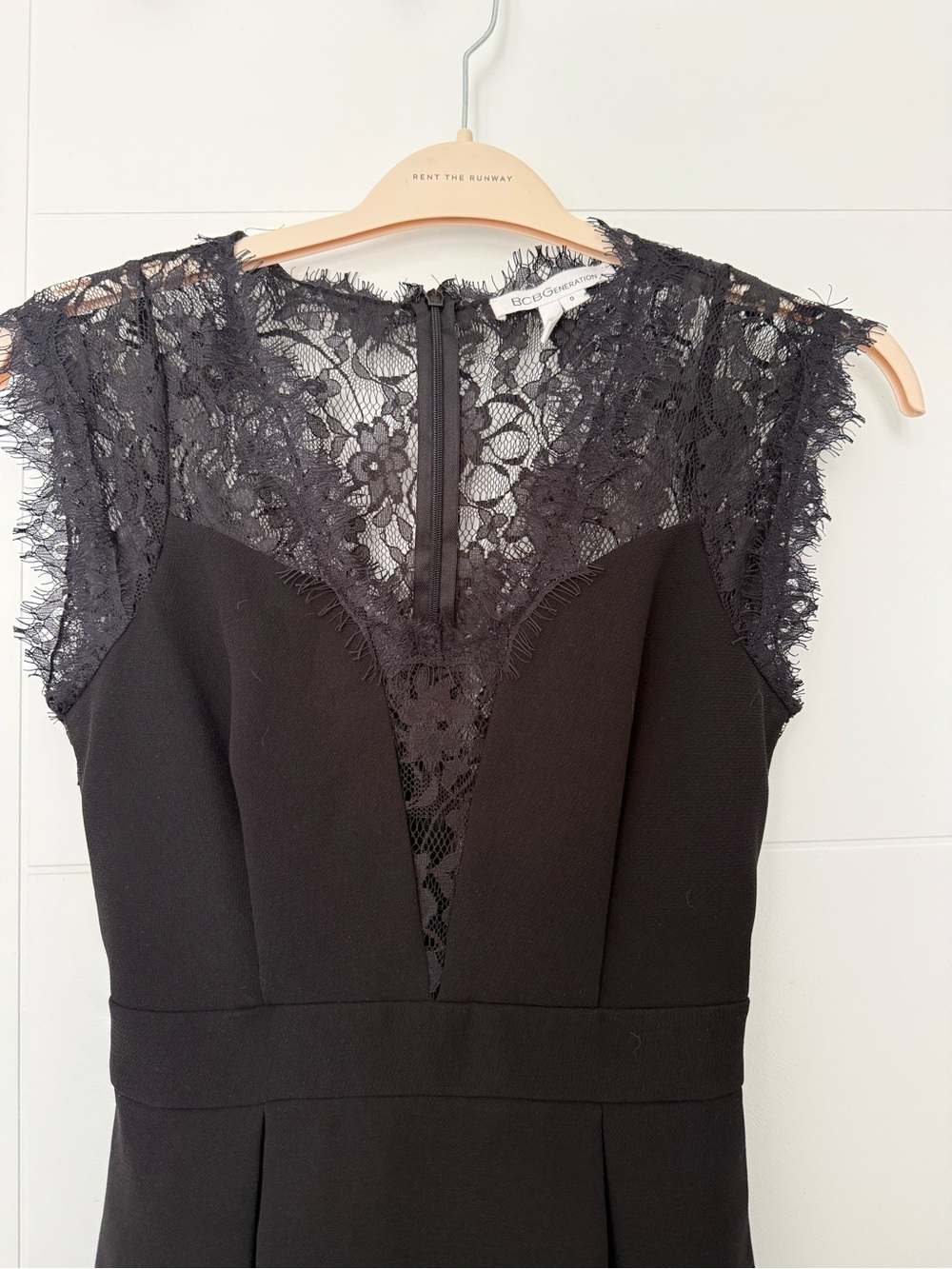 BCBGeneration Black Lace Cap-Sleeve V-Neck Top